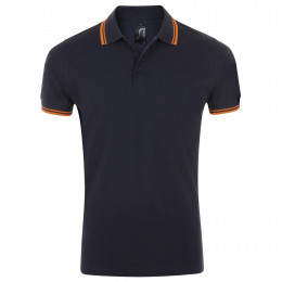 Рубашка поло мужская Pasadena Men 200 с контрастной отделкой, темно-синяя (navy) с неоново-оранжевым