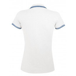 Рубашка поло женская Pasadena Women 200 с контрастной отделкой, белая с голубым